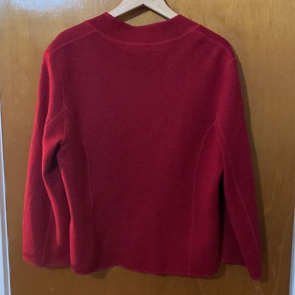 Vintage pure wool cardigan tailored red black sweater wide 3/4 sleeve button XL - Picture 6 of 8